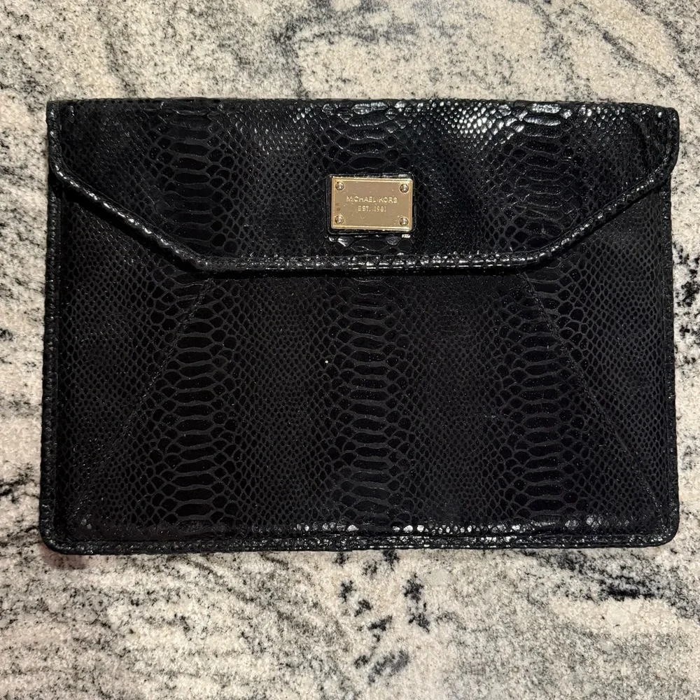 Michael Kors Black Python Laptop Sleeve W/ Gold Hardware